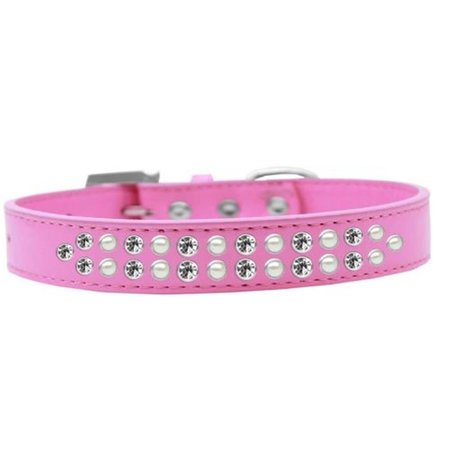 UNCONDITIONAL LOVE Two Row Pearl & Clear Crystal Dog CollarBright Pink Size 12 UN796050